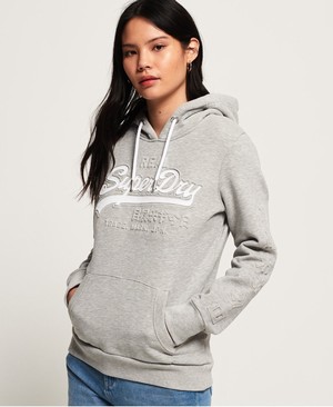 Superdry Vintage Logo Linear Embossed Női Kapucnis Pulóver Szürke | KZXPU3504